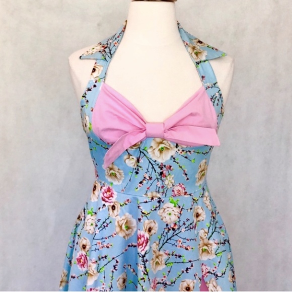 Rockabilly Halter Swing Floral Tea Cocktail Dress - Picture 3 of 8